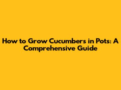 How to Grow Cucumbers in Pots: A Comprehensive Guide