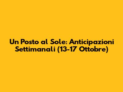 Un Posto al Sole: Anticipazioni Settimanali (13-17 Ottobre)